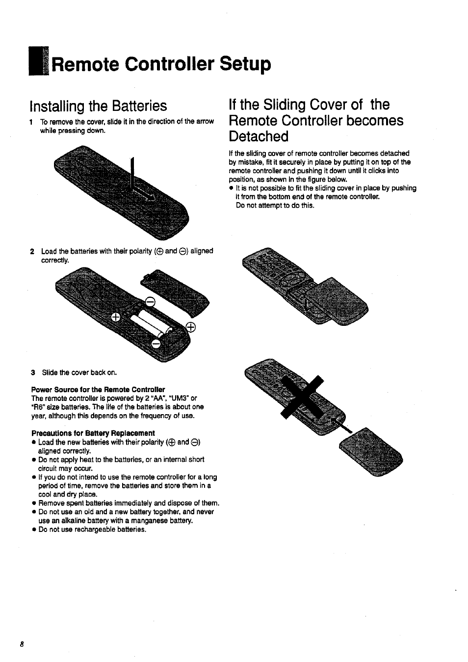 Remote controller setup, Installing the batteries | Panasonic NV-HD 630 User Manual | Page 8 / 40