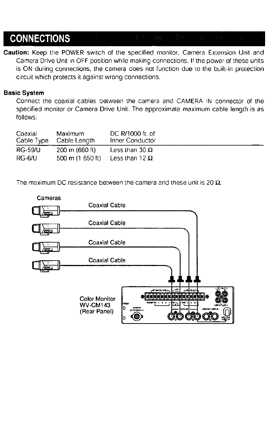 Basic system, Connections | Panasonic WV-CP160 User Manual | Page 5 / 20