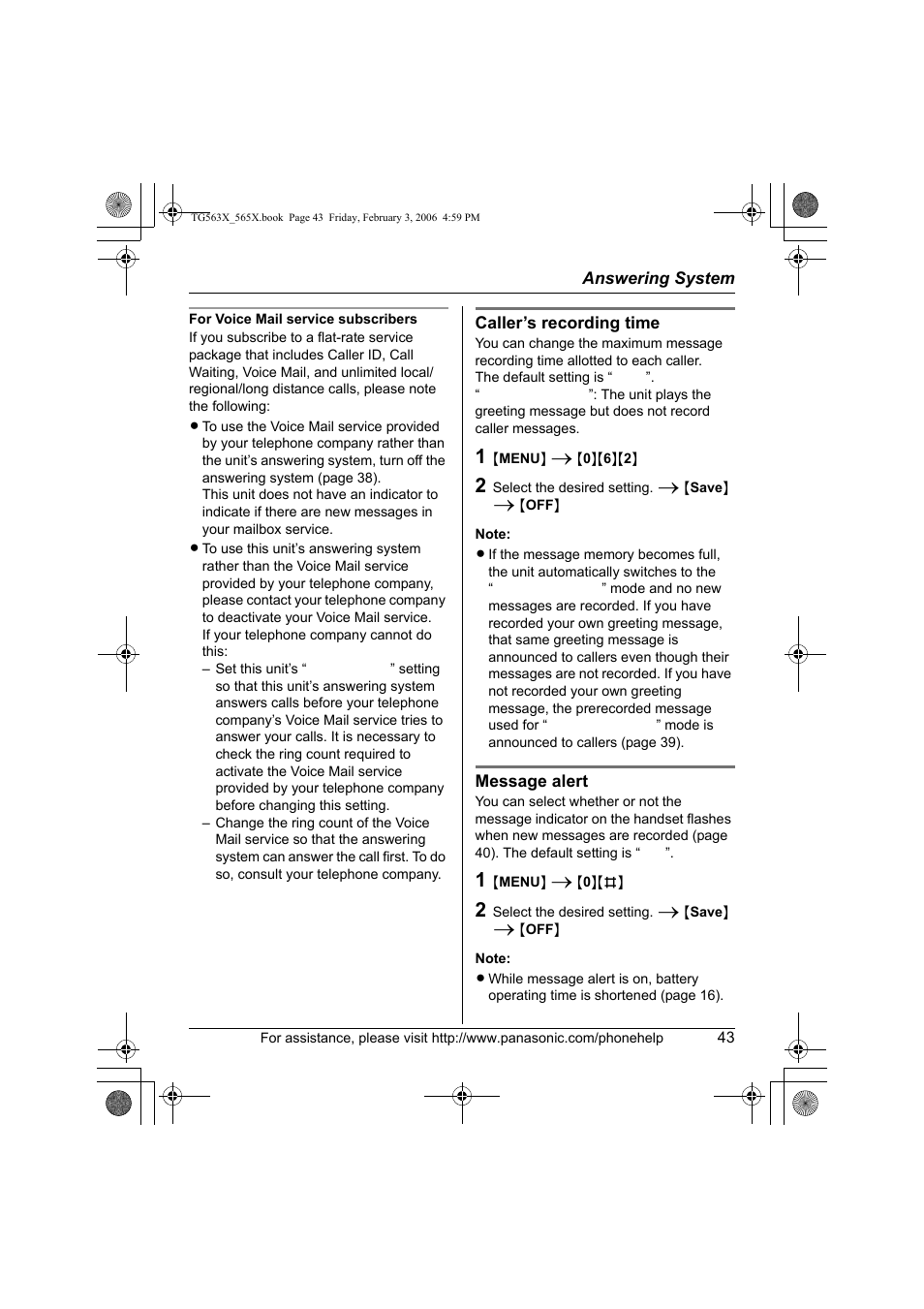 Panasonic KX-TG5631 User Manual | Page 43 / 64