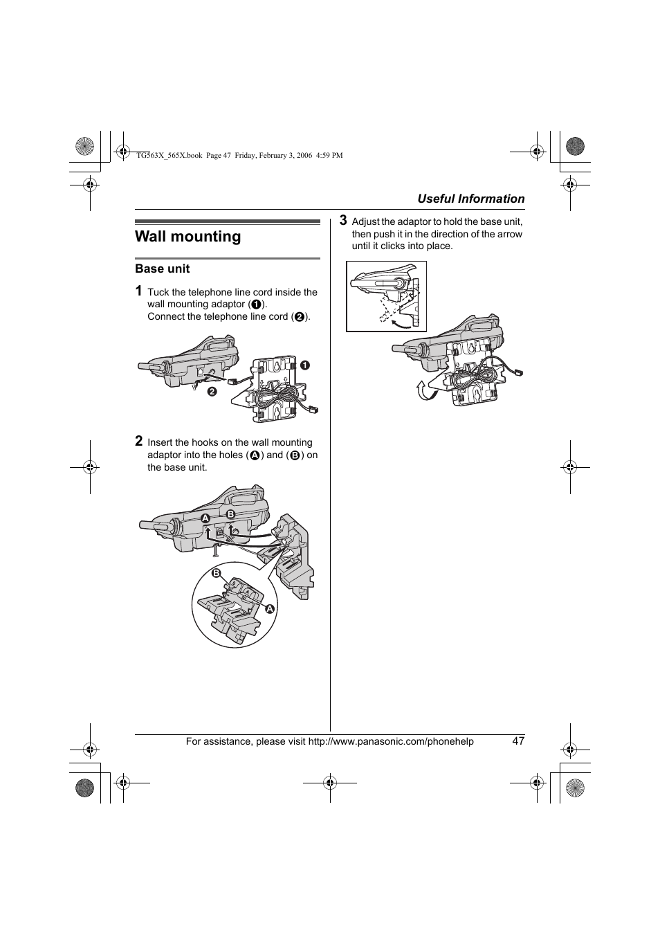 Useful information, Wall mounting | Panasonic KX-TG5631 User Manual | Page 47 / 64