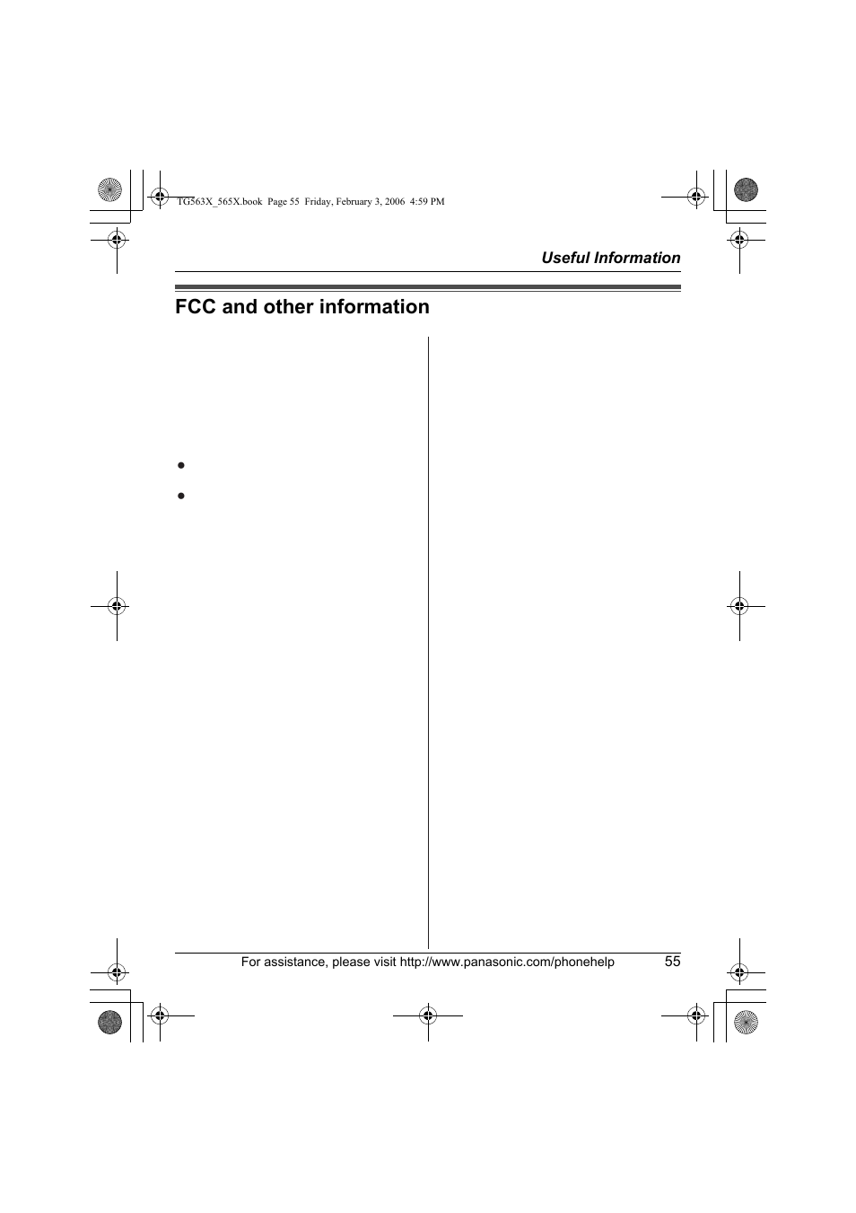 Fcc and other information | Panasonic KX-TG5631 User Manual | Page 55 / 64