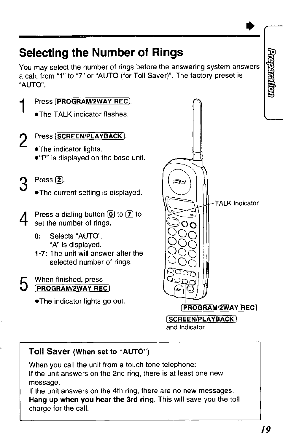 Selecting the number of rings | Panasonic KX-TCM943-B User Manual | Page 19 / 64