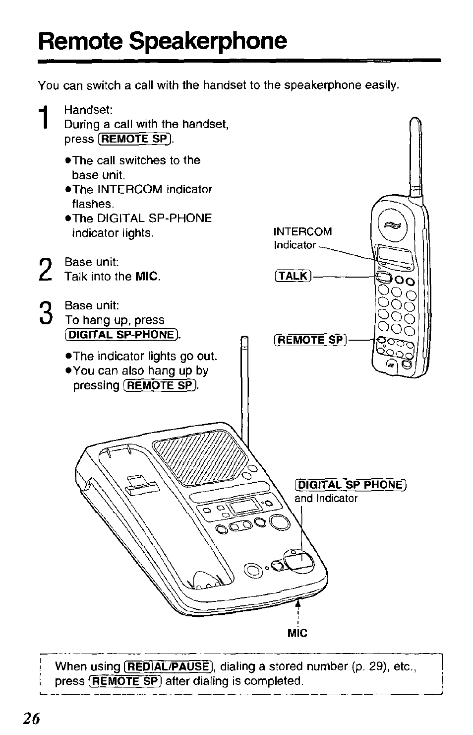 Remote speakerphone, Digital sp-phone) | Panasonic KX-TCM943-B User Manual | Page 26 / 64