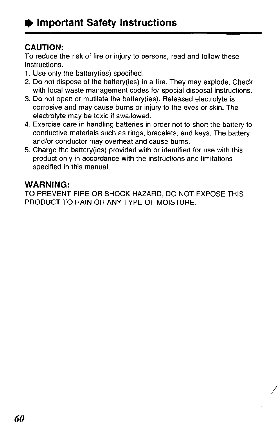 Important safety instructions, Caution, Warning | Panasonic KX-TCM943-B User Manual | Page 60 / 64