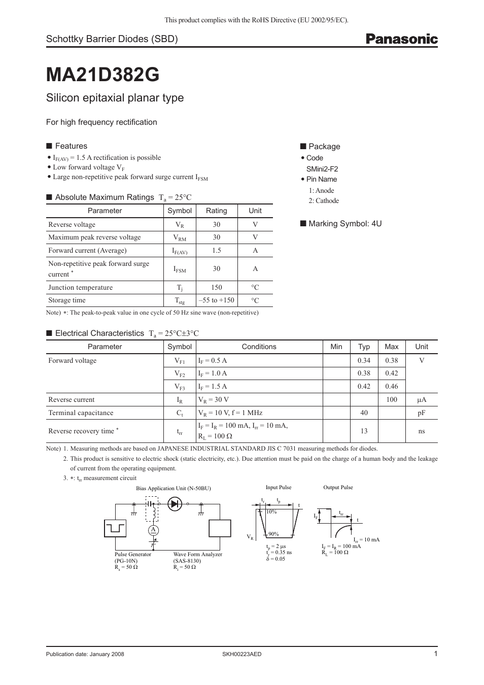 Panasonic MA21D382G User Manual | 4 pages