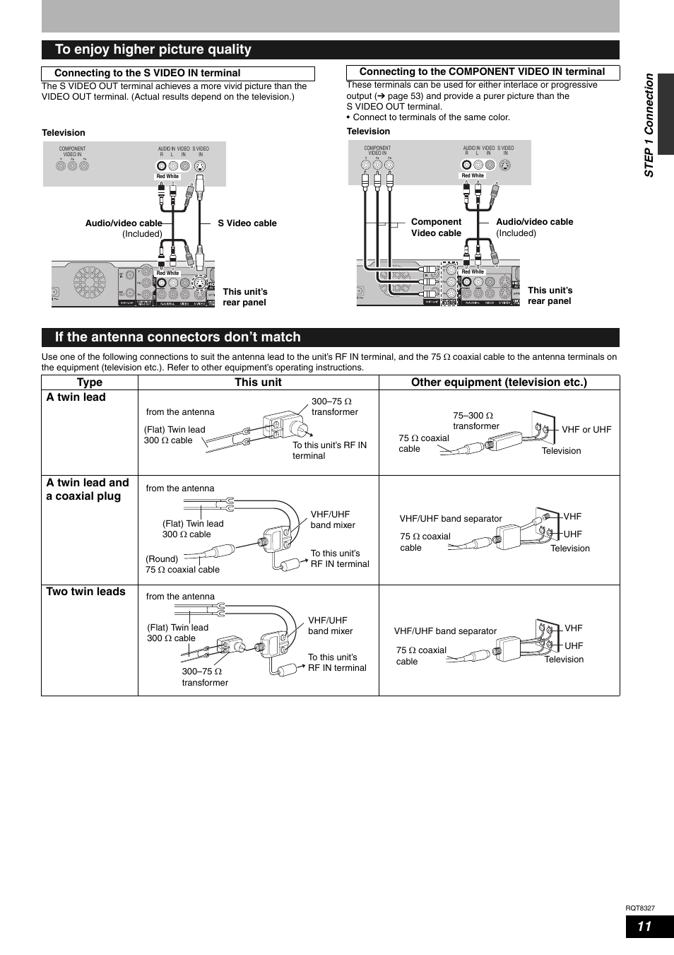 If the antenna connectors don’t match, Step 1 connection | Panasonic DMR-ES25 User Manual | Page 11 / 60