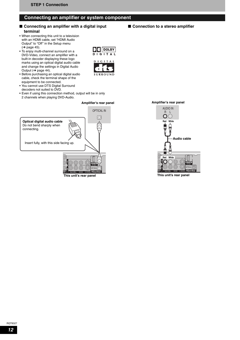 Connecting an amplifier or system component | Panasonic DMR-ES25 User Manual | Page 12 / 60