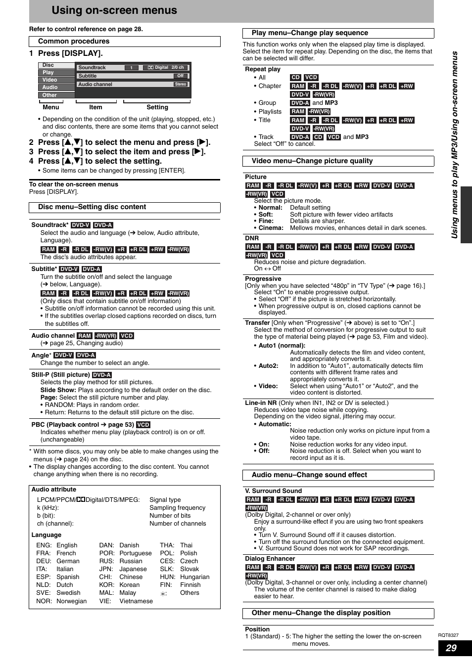 Using on-screen menus | Panasonic DMR-ES25 User Manual | Page 29 / 60