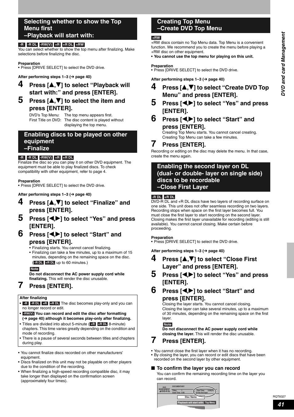 Press [ w , q ] to select “yes” and press [enter, Press [ w , q ] to select “start” and press [enter, Press [enter | Panasonic DMR-ES25 User Manual | Page 41 / 60