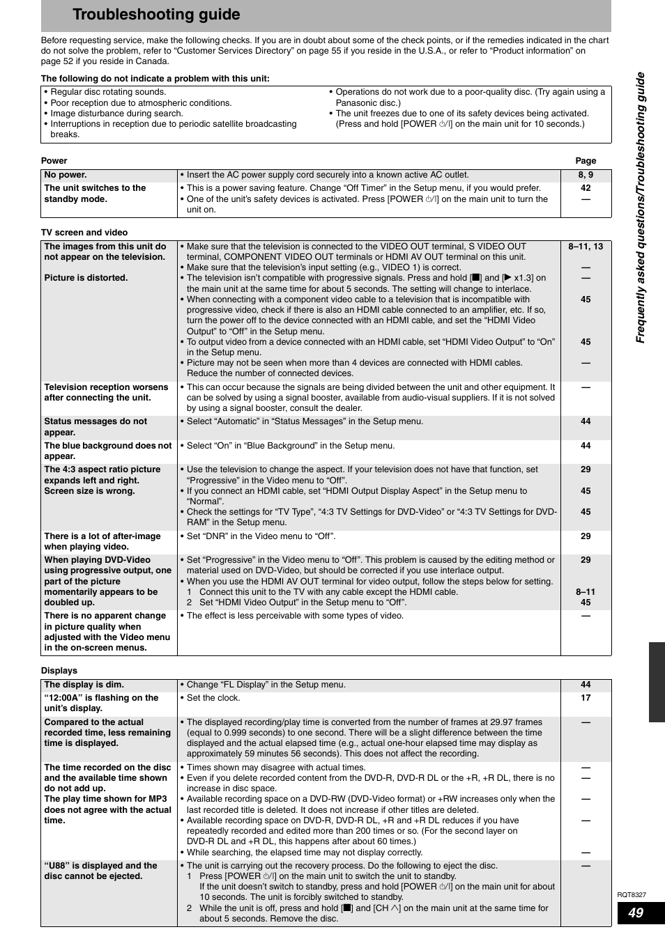 Troubleshooting guide | Panasonic DMR-ES25 User Manual | Page 49 / 60