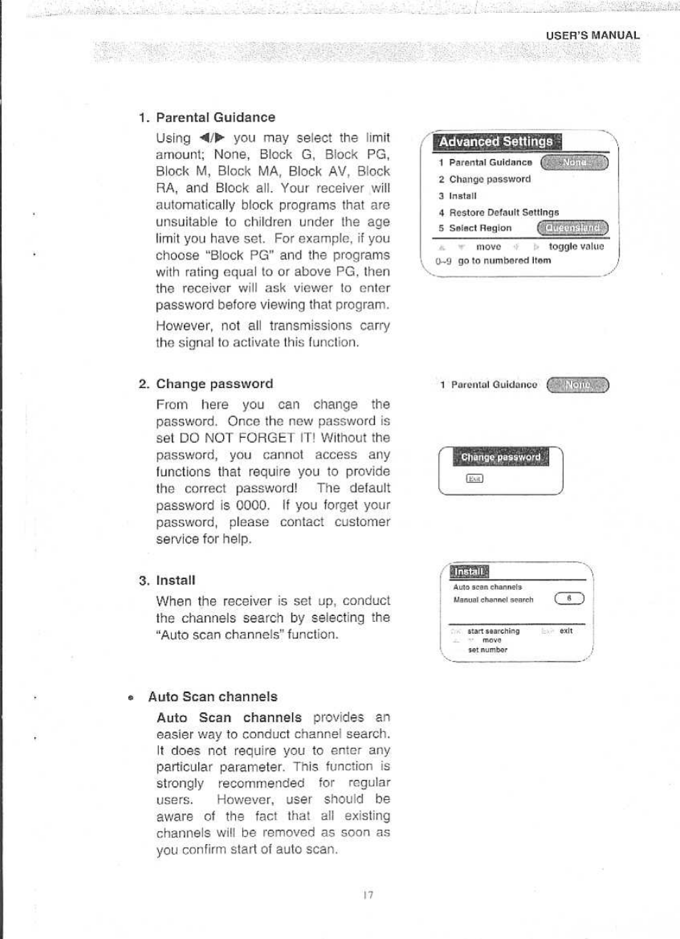 Parental guidance, Advanced settings, Advanced sellings | Panasonic QTR 2140 User Manual | Page 18 / 22