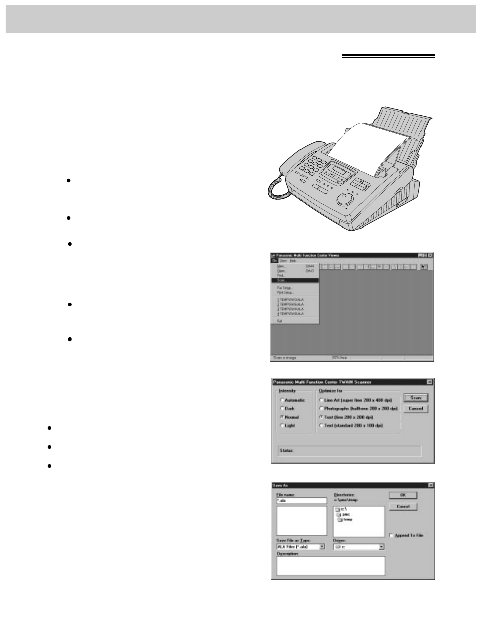 Scanning using your fax machine as a scanner | Panasonic KX-FM280 User Manual | Page 118 / 172