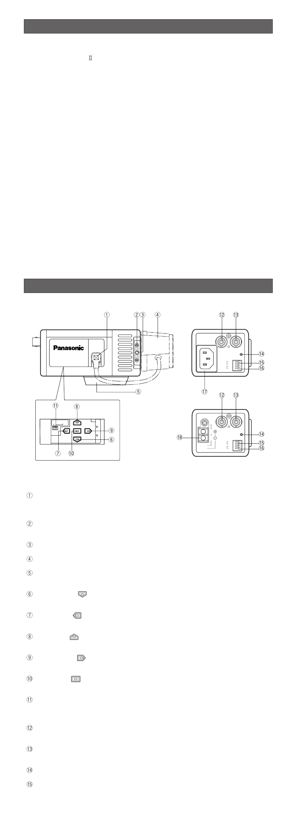 Features, Major operating controls and their functions | Panasonic WV-CP474 User Manual | Page 2 / 12