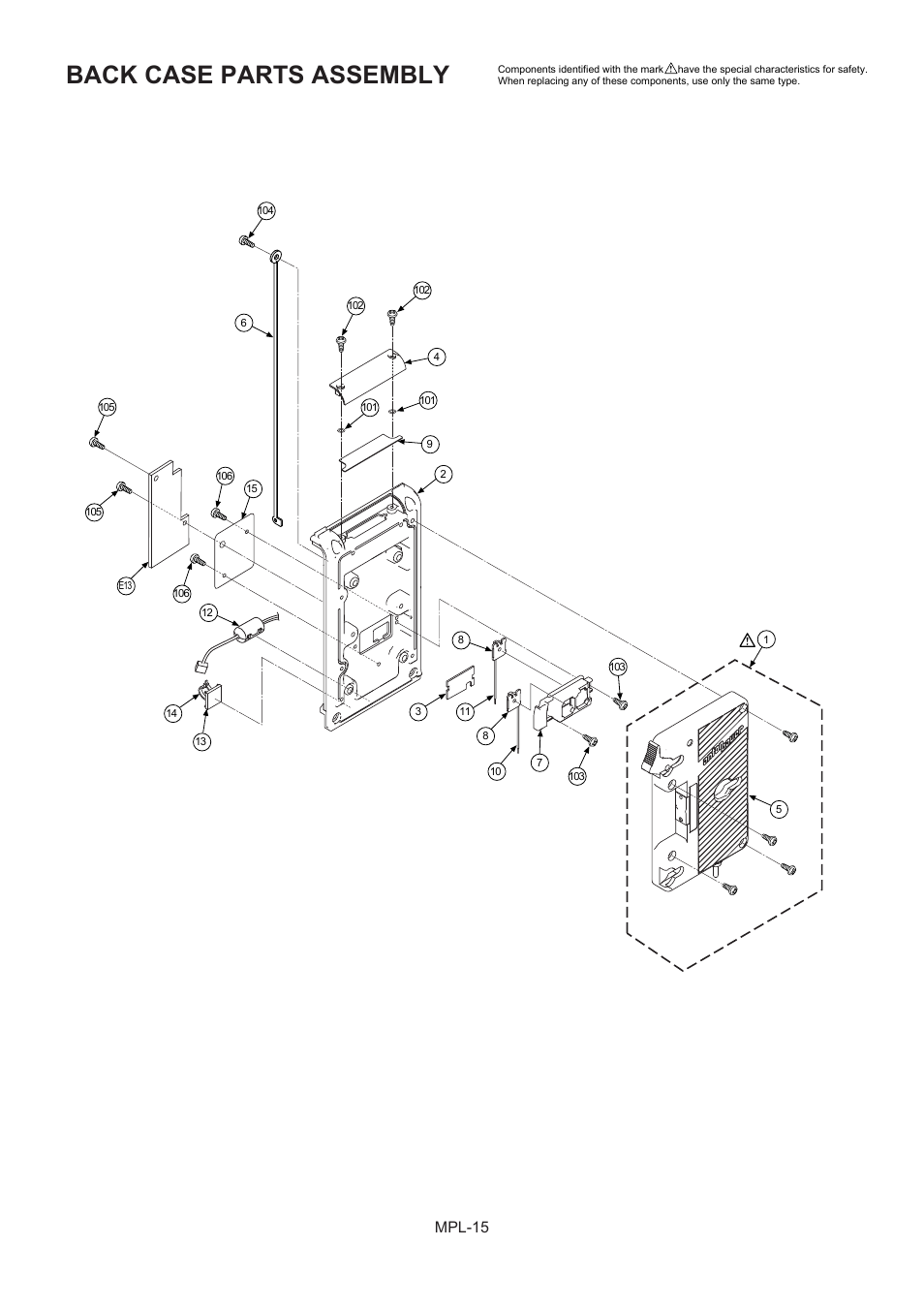 Back case parts assembly, Mpl-15 | Panasonic AG-HPX500MC User Manual | Page 16 / 23