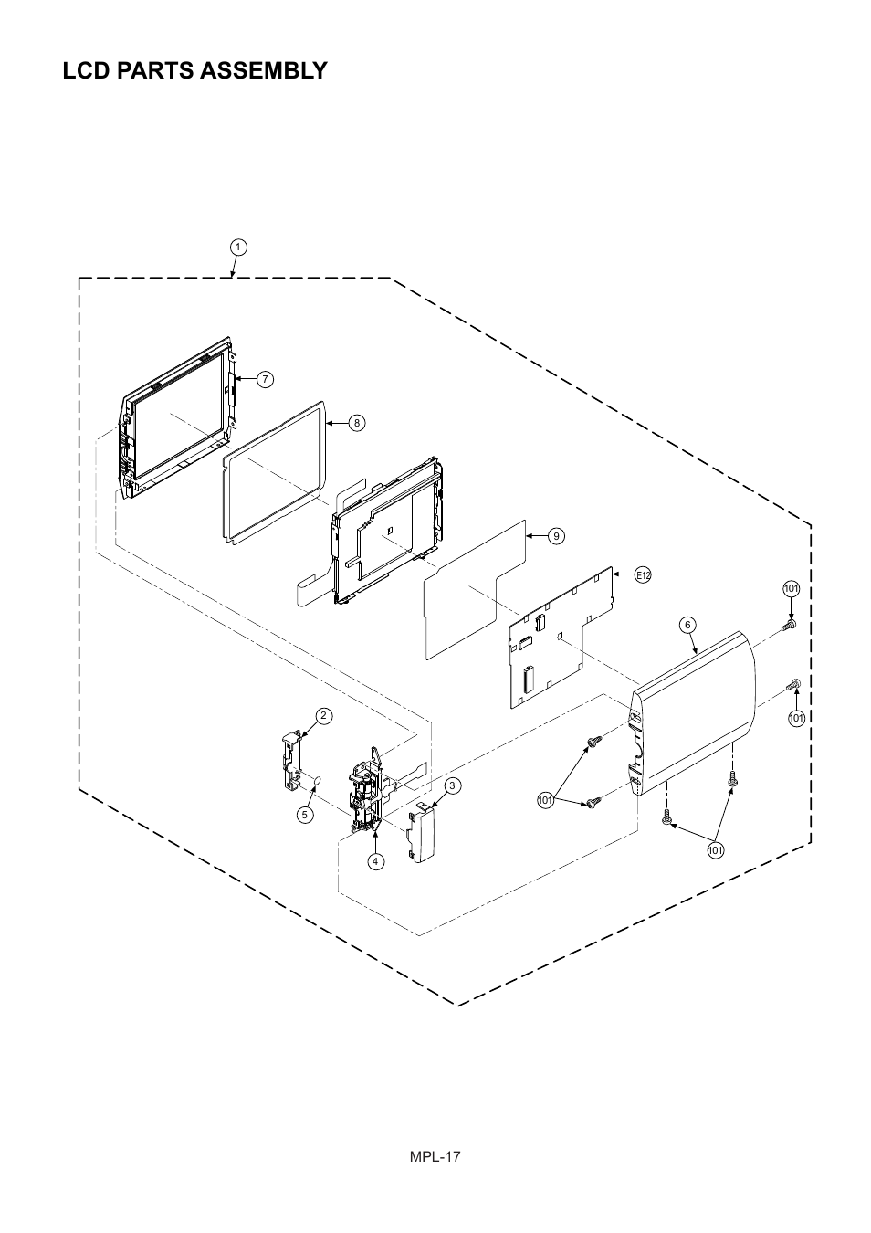 Lcd parts assembly, Mpl-17 | Panasonic AG-HPX500MC User Manual | Page 18 / 23