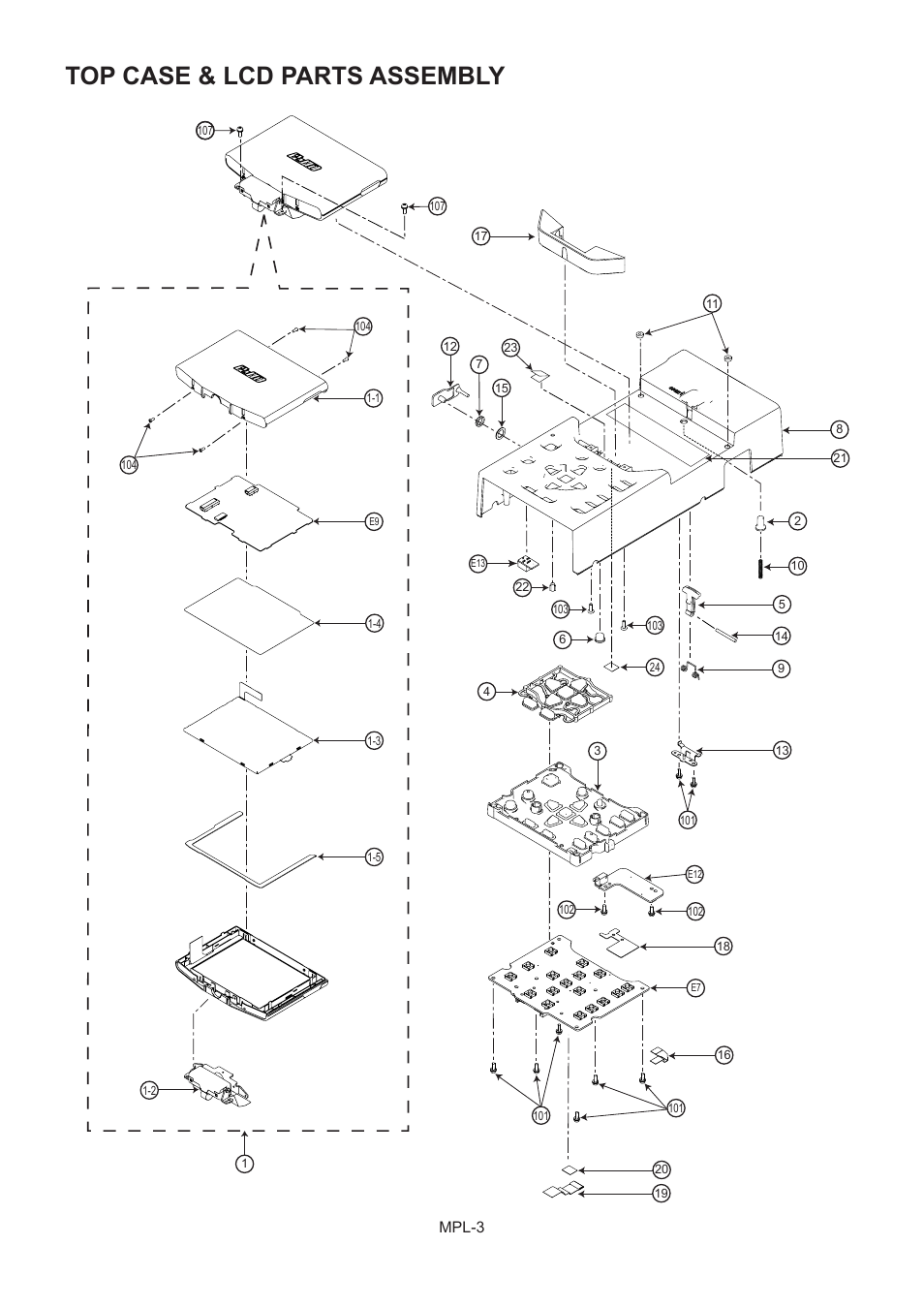 Top case & lcd parts assembly, Mpl-3 | Panasonic AG-HPG10MC User Manual | Page 4 / 7