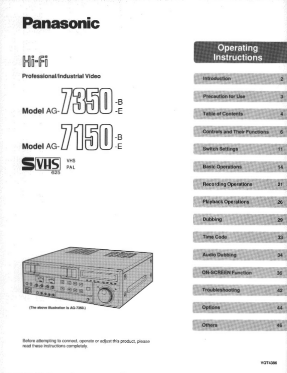 Panasonic AG7150 User Manual | 52 pages