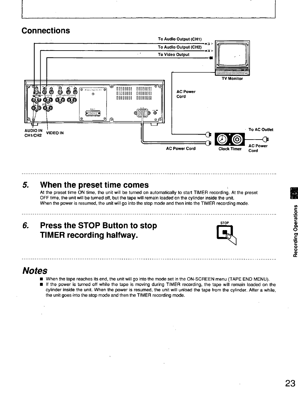 Connections, When the preset time comes, Connections when the preset time comes | Panasonic AG7150 User Manual | Page 23 / 52