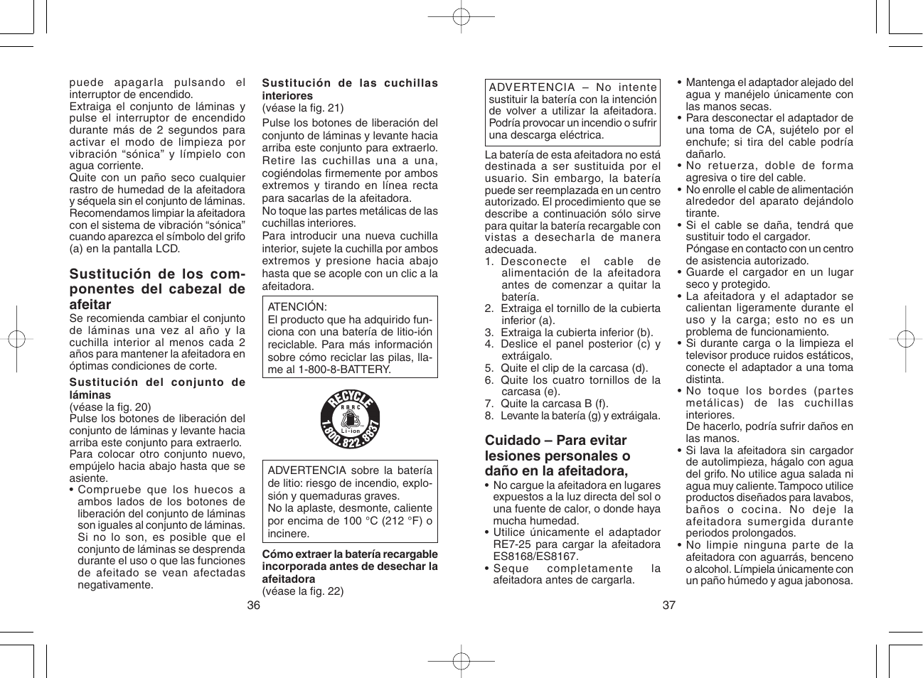 Panasonic ES8168 User Manual | Page 19 / 20