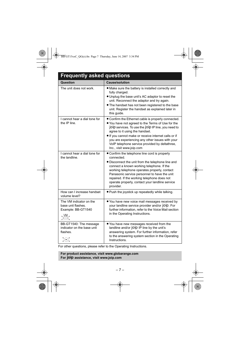 Frequently asked questions | Panasonic BB-GT1500 User Manual | Page 7 / 10