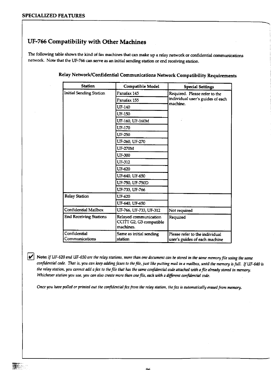 Uf-766 compatibility with other machines | Panasonic Panafax UF-766 User Manual | Page 103 / 142