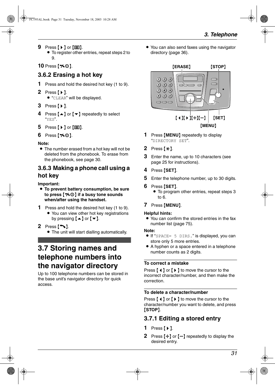 Automatic dialling (base unit), 2 erasing a hot key, 3 making a phone call using a hot key | 1 editing a stored entry | Panasonic KX-FC195AL User Manual | Page 33 / 86