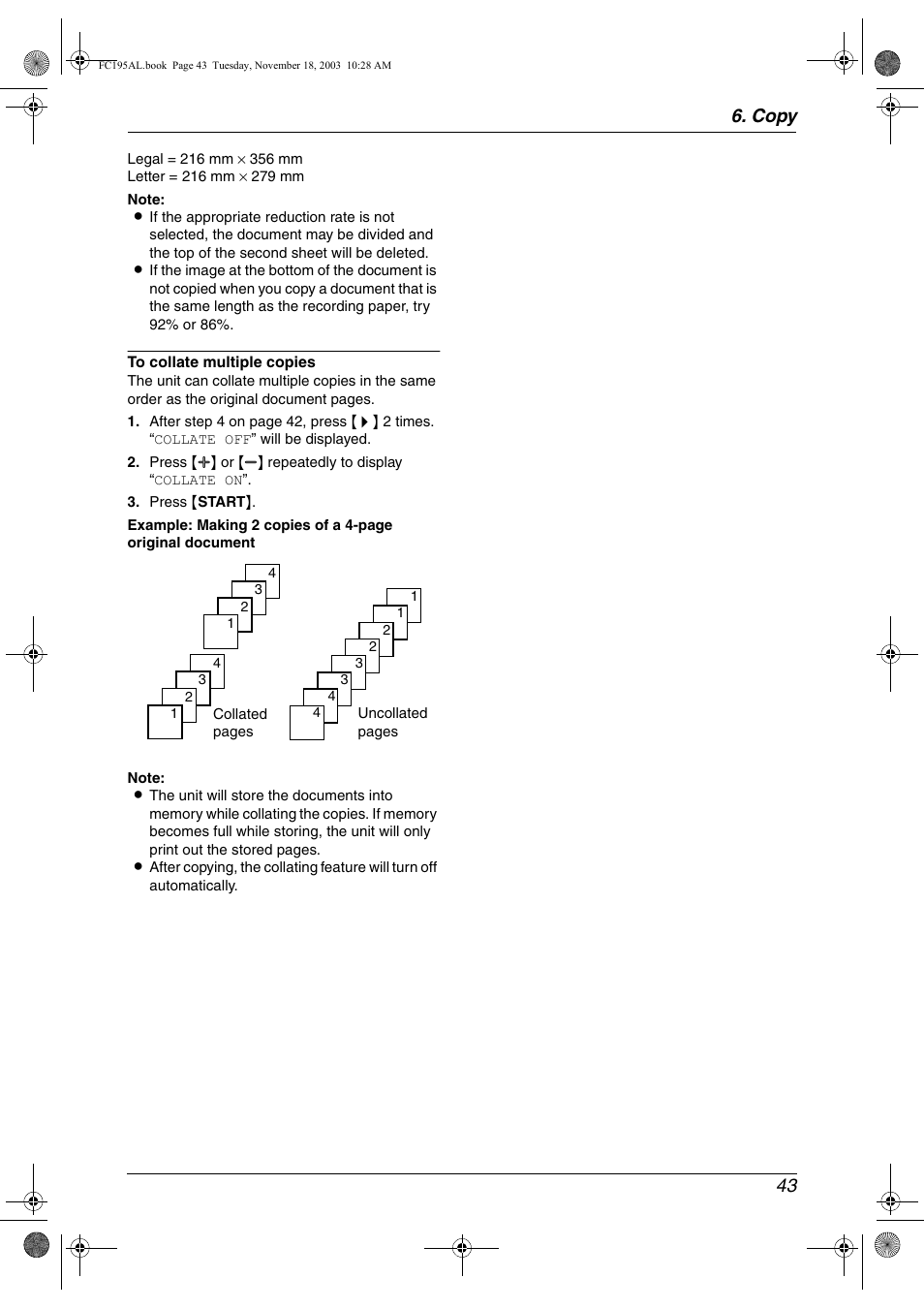 Copy 43 | Panasonic KX-FC195AL User Manual | Page 45 / 86