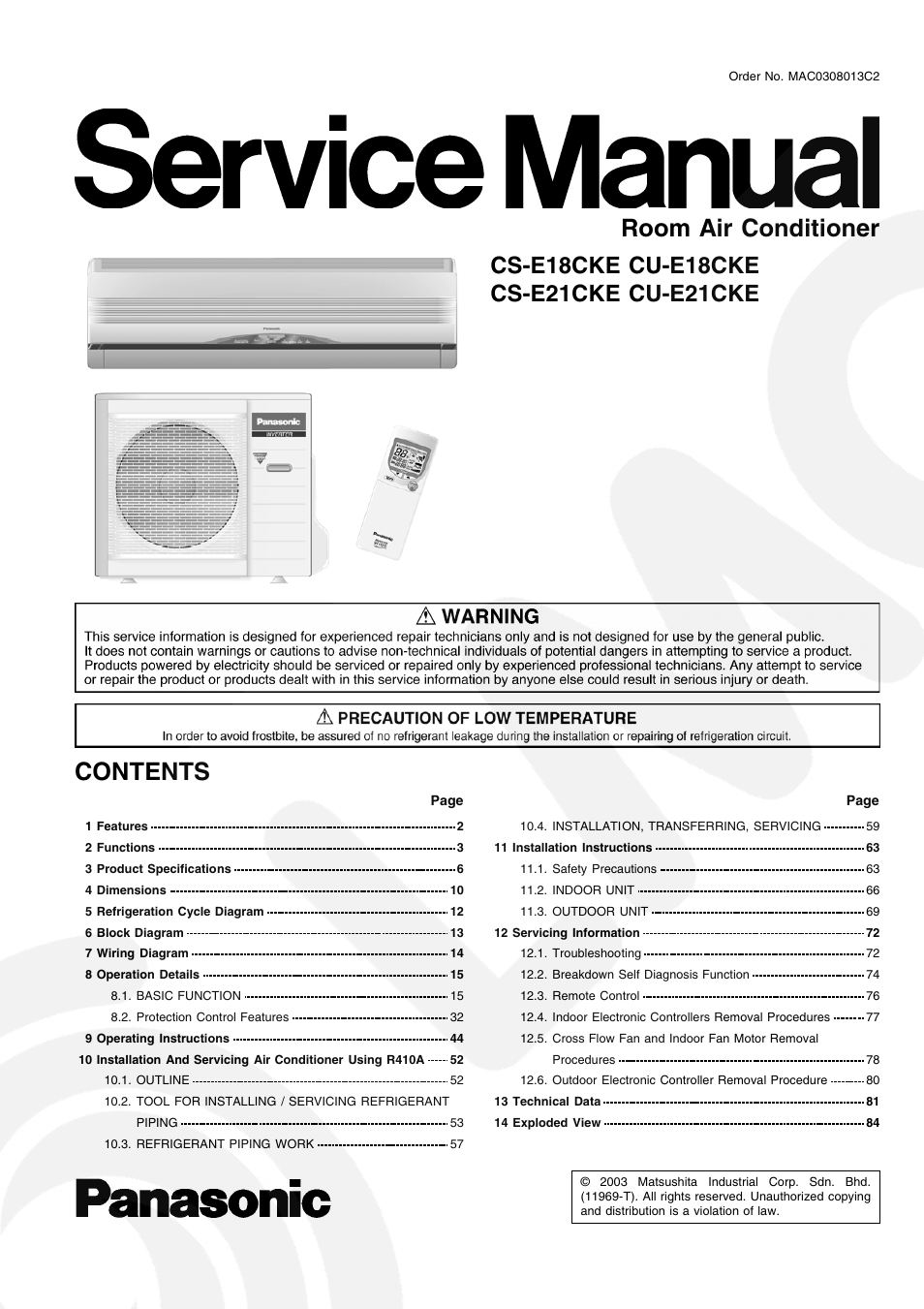 Panasonic CS-E21CKE User Manual | 100 pages