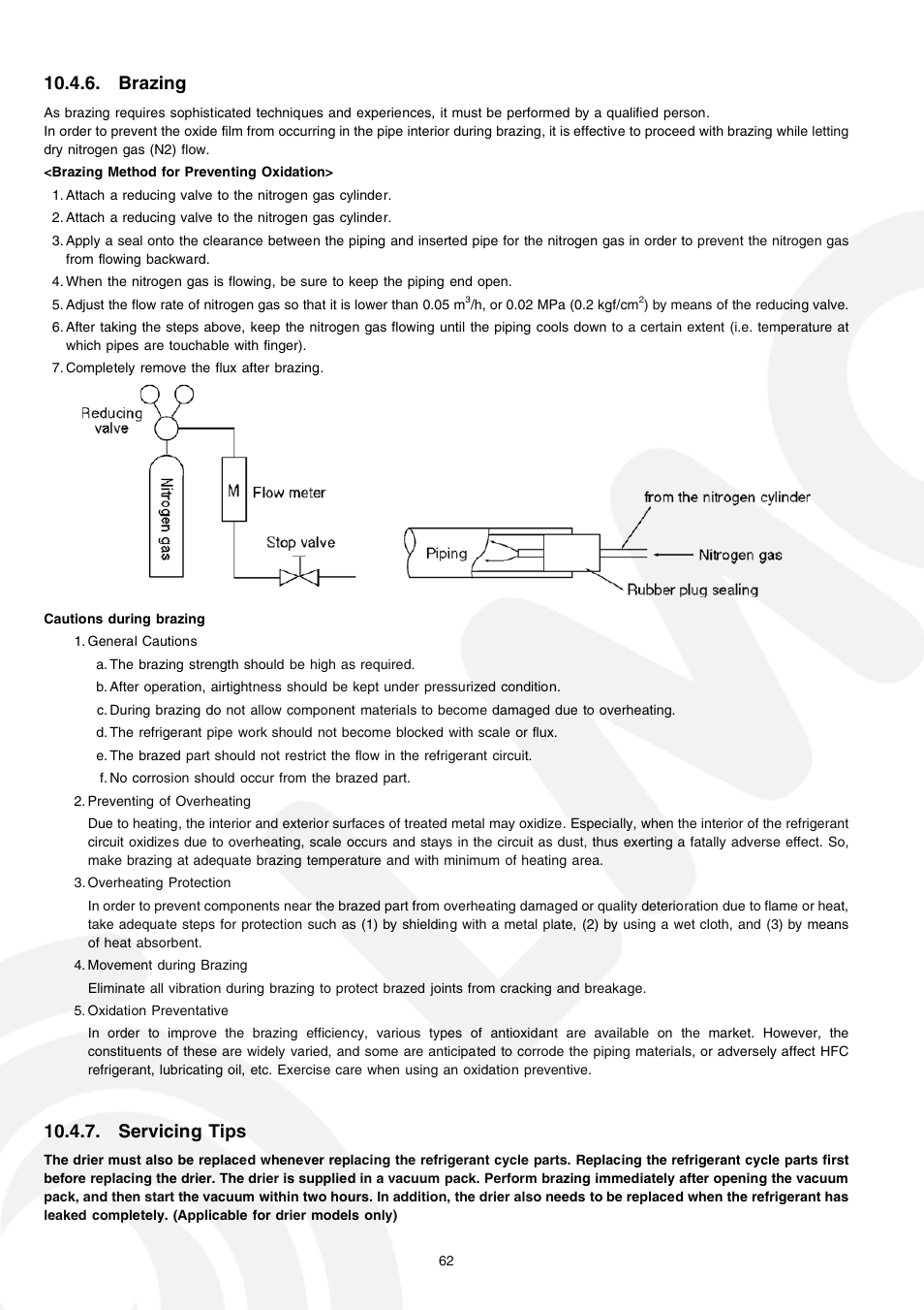 Brazing, Servicing tips | Panasonic CS-E21CKE User Manual | Page 62 / 100