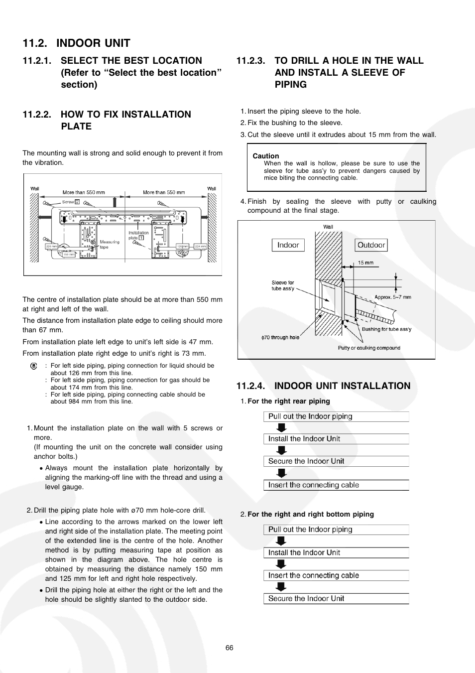 Indoor unit, Indoor unit installation | Panasonic CS-E21CKE User Manual | Page 66 / 100