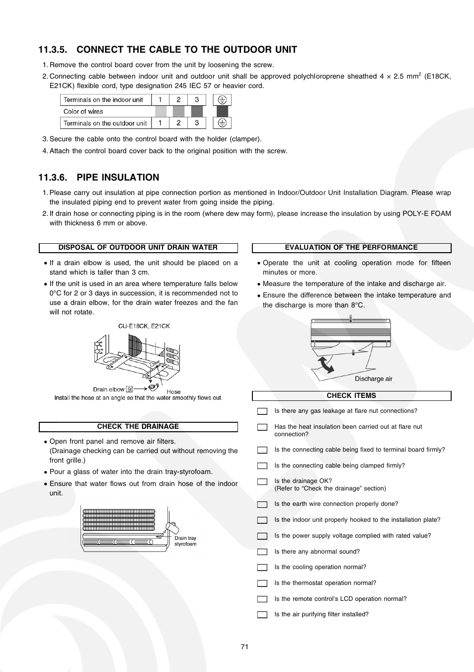 Connect the cable to the outdoor unit, Pipe insulation | Panasonic CS-E21CKE User Manual | Page 71 / 100