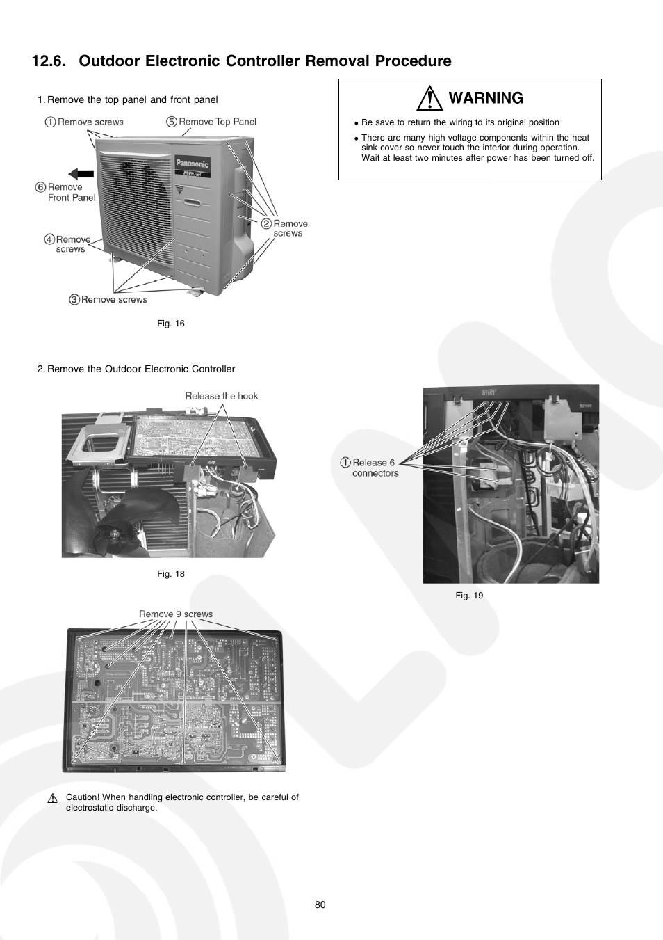 Outdoor electronic controller removal procedure | Panasonic CS-E21CKE User Manual | Page 80 / 100