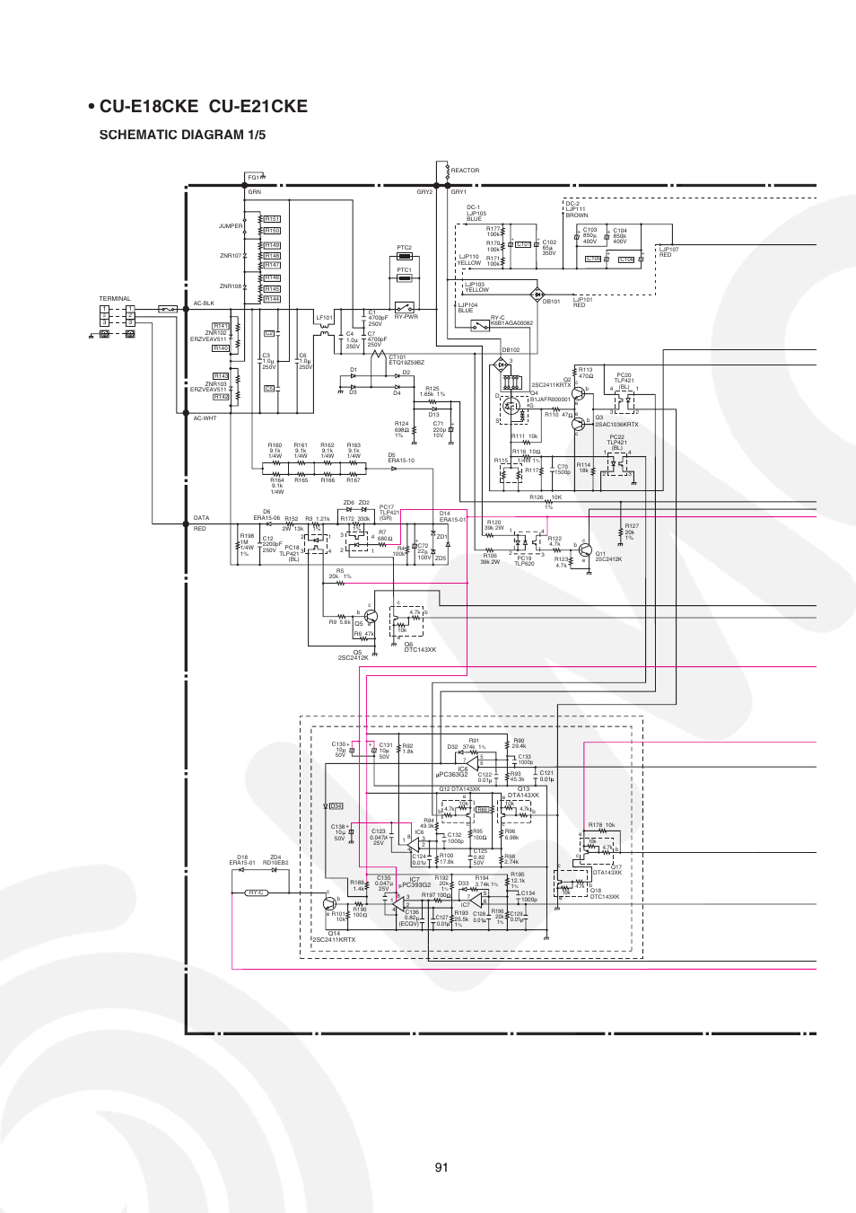Cu-e18ck e cu-e21cke, Schematic diagram 1/5 | Panasonic CS-E21CKE User Manual | Page 91 / 100