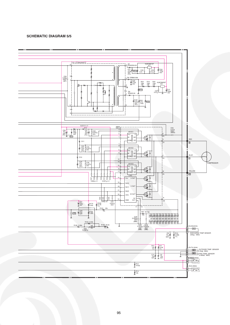 Schematic diagram 5/5 | Panasonic CS-E21CKE User Manual | Page 95 / 100