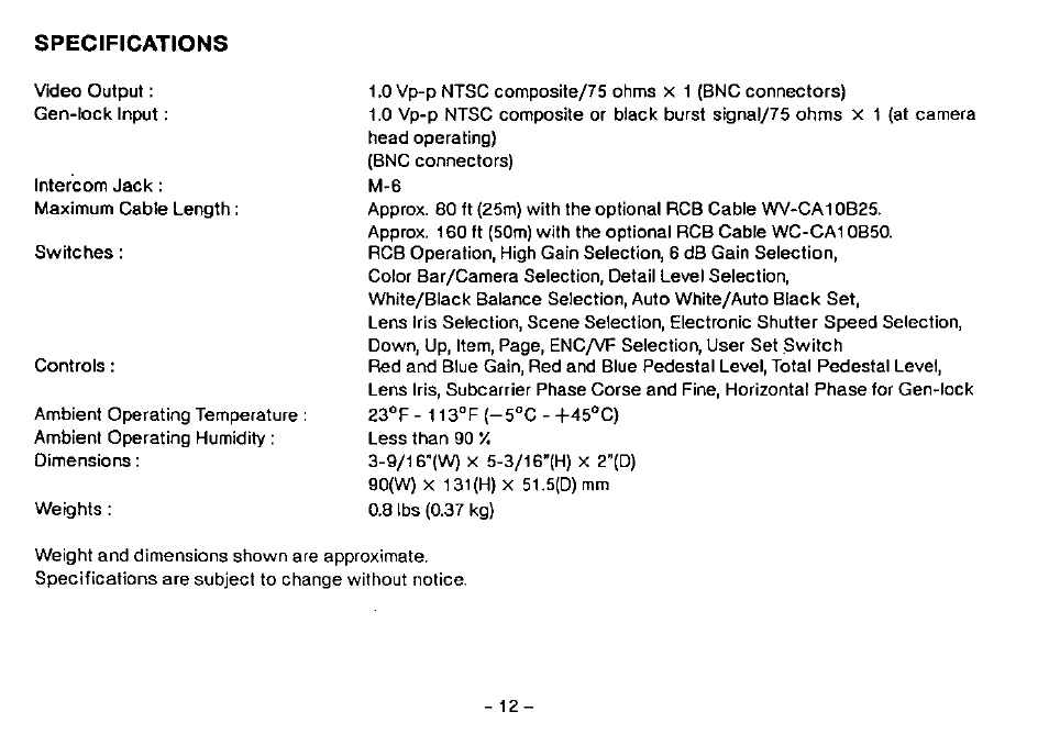 Panasonic WV-CB700A User Manual | Page 14 / 16