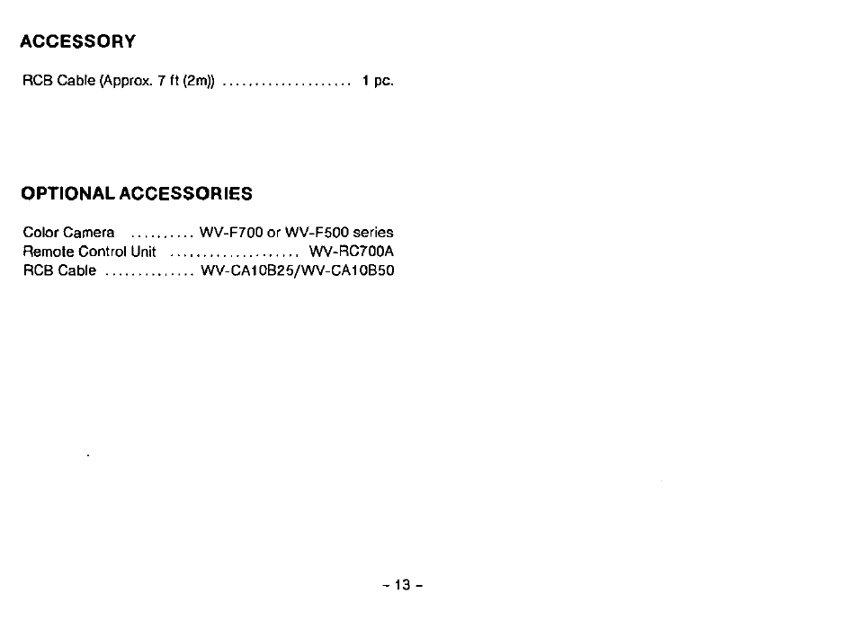 Accessory, Optional accessories | Panasonic WV-CB700A User Manual | Page 15 / 16