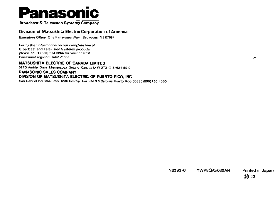 Panasonic | Panasonic WV-CB700A User Manual | Page 16 / 16