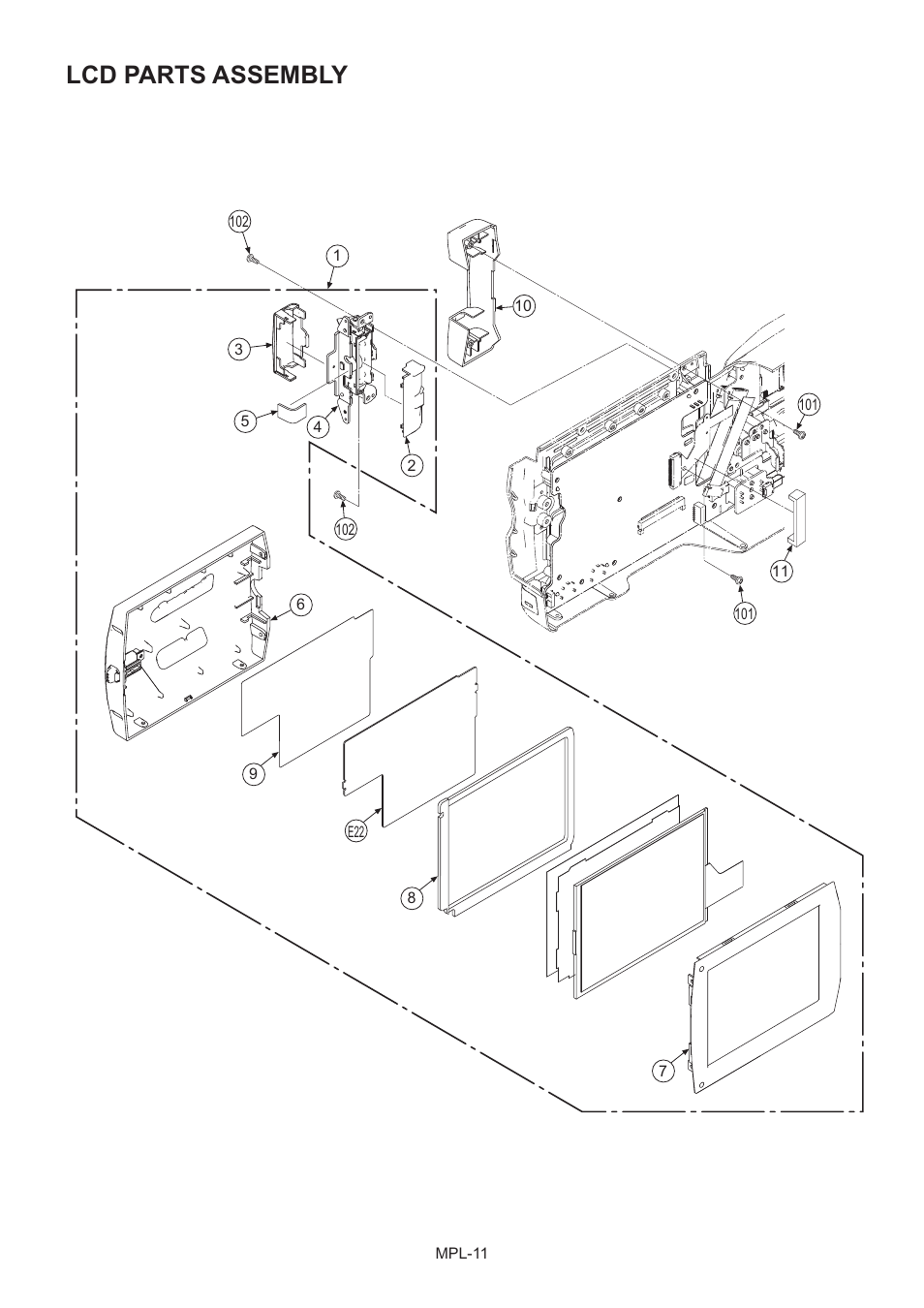 Lcd parts assembly | Panasonic AG-HMC151E User Manual | Page 12 / 15