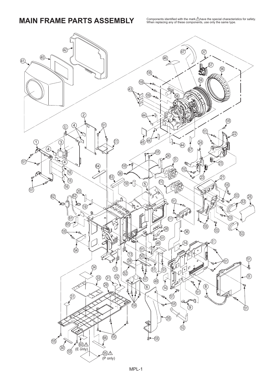 Main frame assembly, Main frame parts assembly | Panasonic AG-HMC151E User Manual | Page 2 / 15