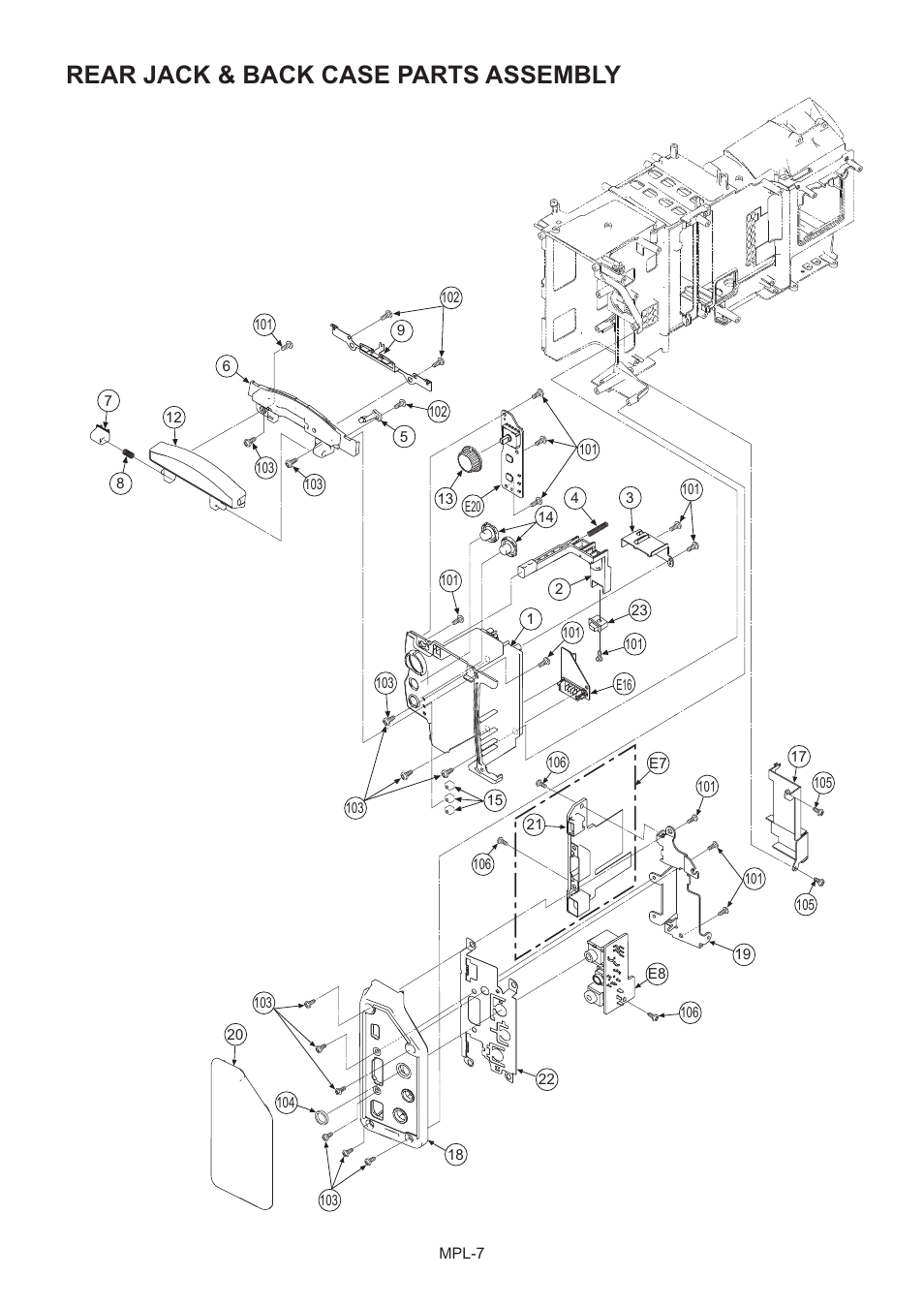 Rear jack & back case parts assembly | Panasonic AG-HMC151E User Manual | Page 8 / 15