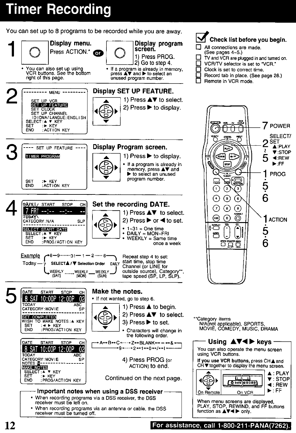 Timer recording, 7 fri | Panasonic PV-840F User Manual | Page 12 / 40