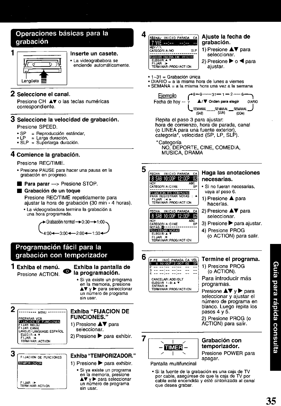 Operaciones básicas para la grabación, Oop12:oop-02 | Panasonic PV-840F User Manual | Page 35 / 40