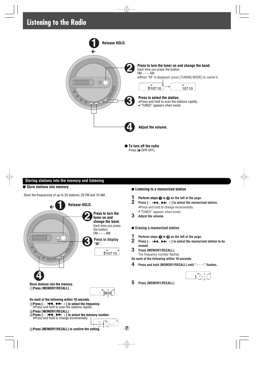Listening to the radio | Panasonic SL-SK574V User Manual | Page 7 / 8