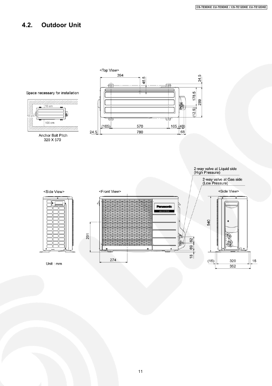 Outdoor unit | Panasonic CU-TE12DKE User Manual | Page 11 / 80