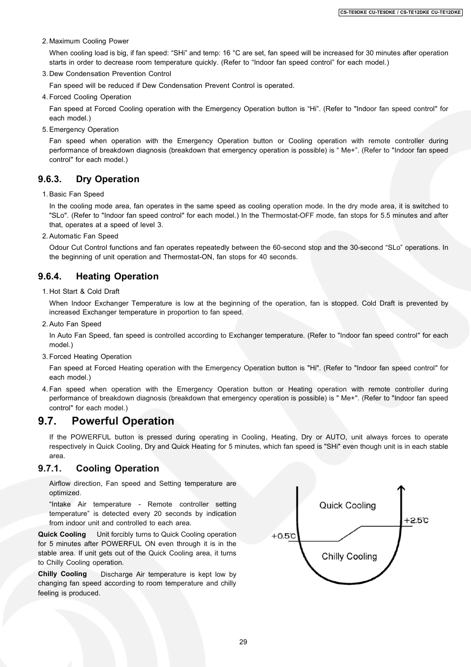 Powerful operation, Dry operation, Heating operation | Cooling operation | Panasonic CU-TE12DKE User Manual | Page 29 / 80