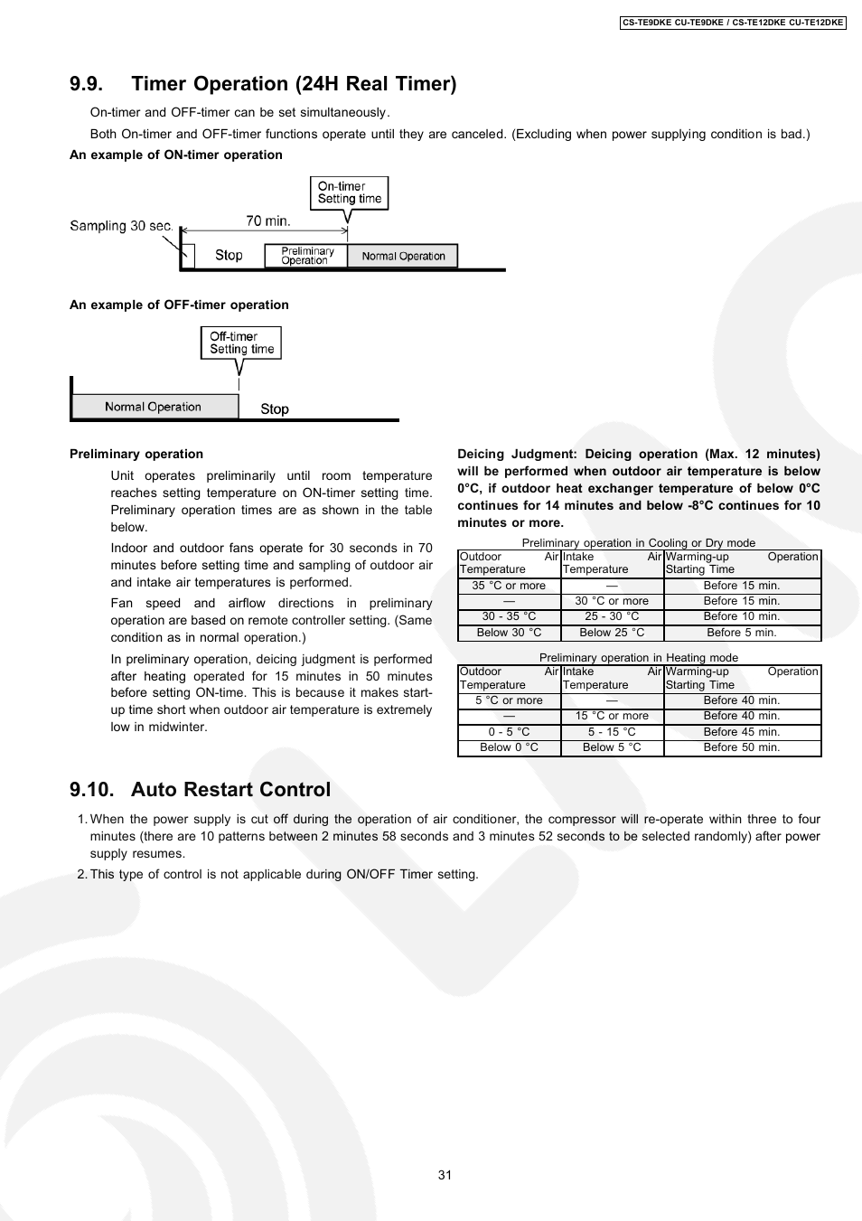 Timer operation (24h real timer), Auto restart control | Panasonic CU-TE12DKE User Manual | Page 31 / 80