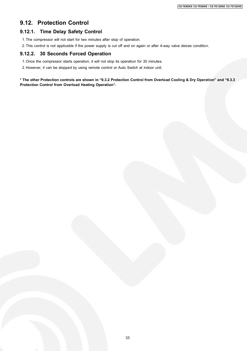 Protection control | Panasonic CU-TE12DKE User Manual | Page 33 / 80