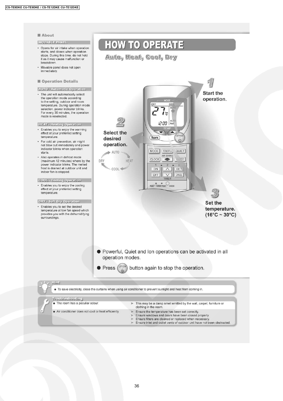 Panasonic CU-TE12DKE User Manual | Page 36 / 80