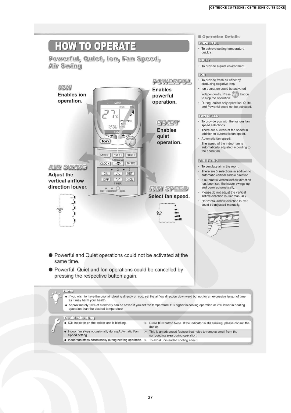 Panasonic CU-TE12DKE User Manual | Page 37 / 80