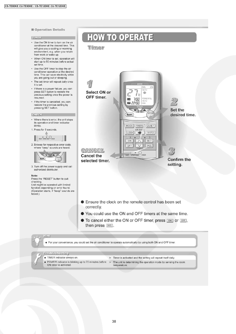 Panasonic CU-TE12DKE User Manual | Page 38 / 80